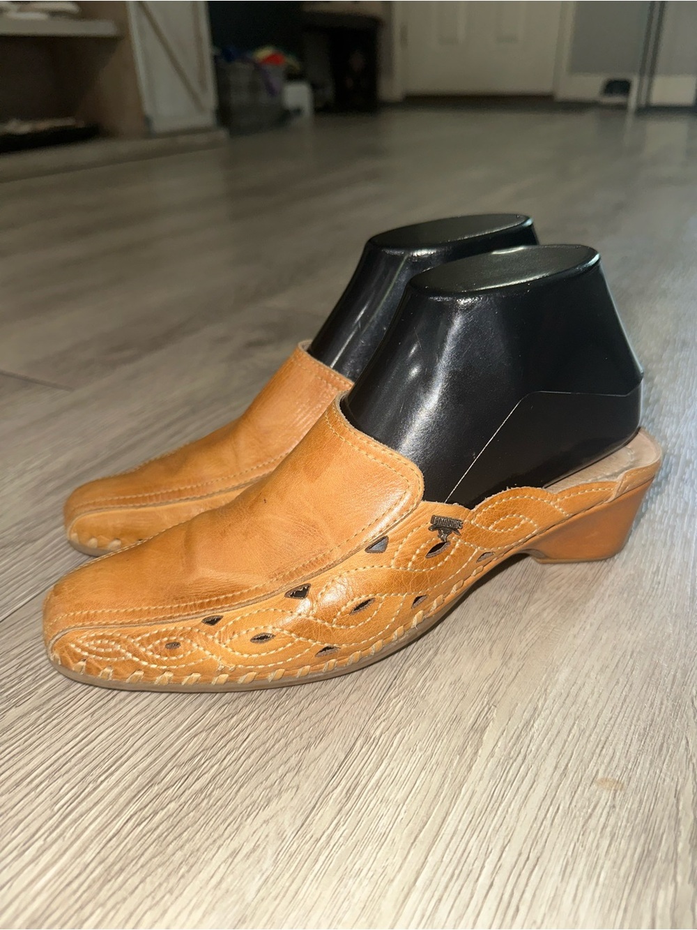 Pikolinos Tan Leather Cut Out Low Heel Slip On Mules Shoe Sz Eur 37